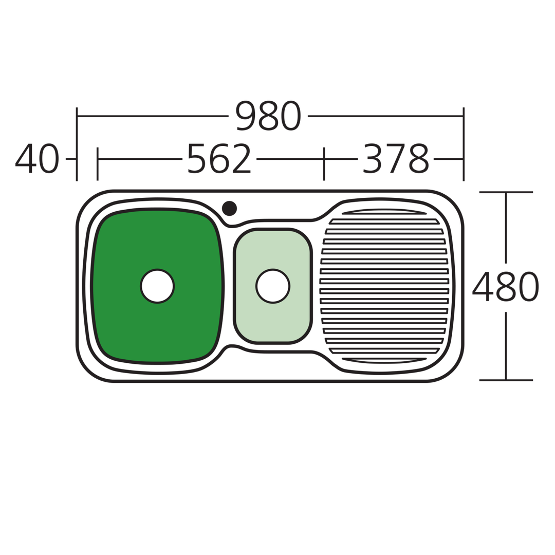 Oliveri Lakeland 1 & 1/2 Bowl Topmount Sink L/H Drainer 1 Tap Hole