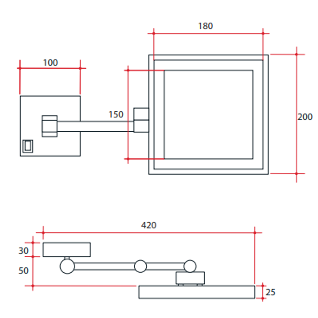 Thermogroup 3X Magnification Chrome Wall Mounted Shaving Mirror, 200X200mm With Concealed Wiring