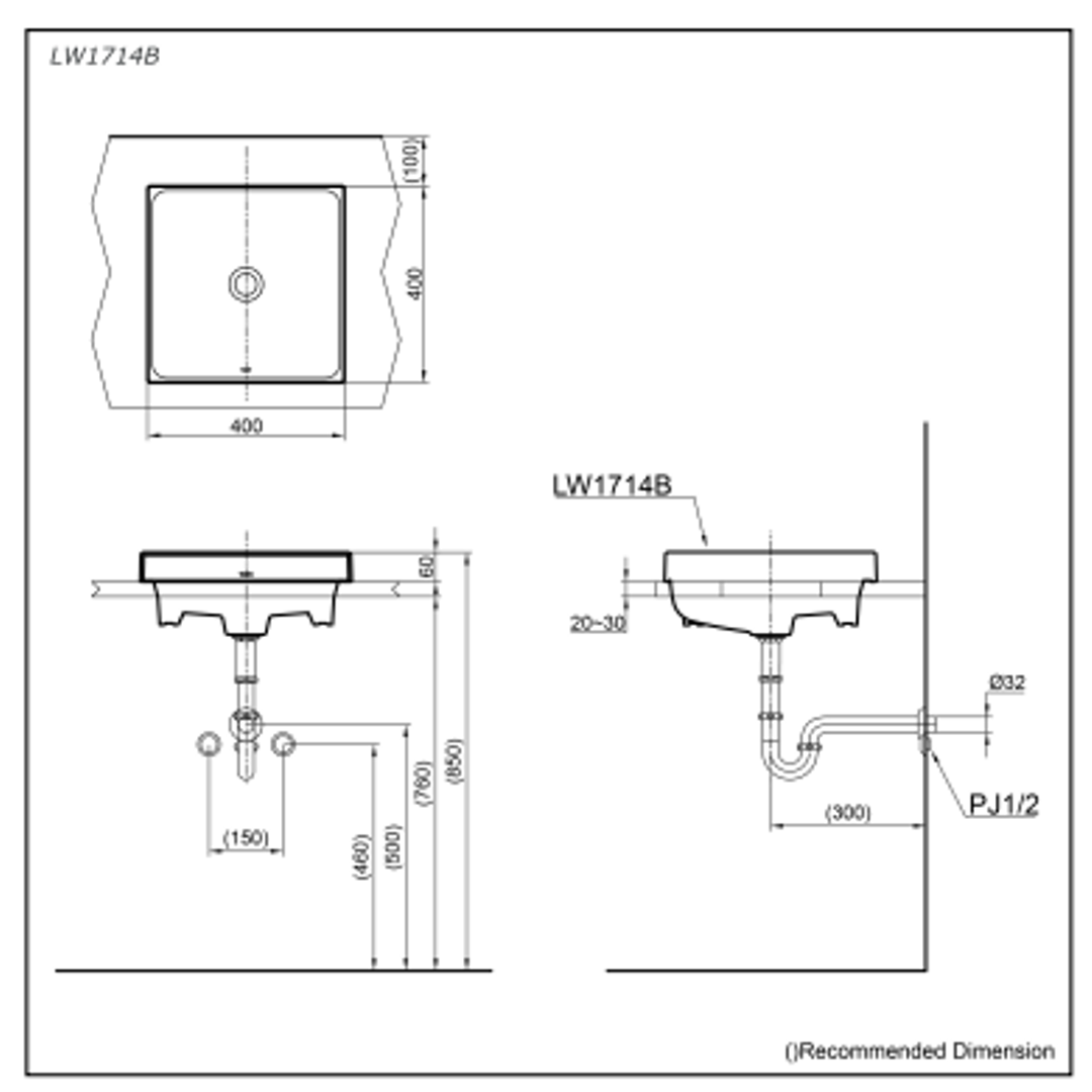 TOTO Console Lavatory 400W X 400D X 60H W/Ceifiontect LW1714B# X W