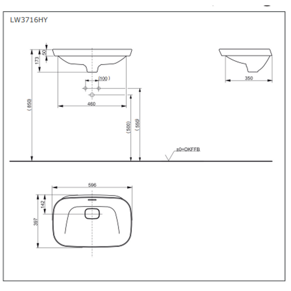 TOTO Neorest Self-Rimming Lavatory 596W X 397D X 173H LW3716HY#XW