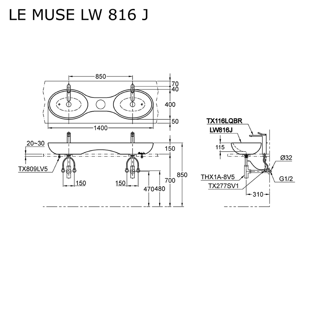 TOTO Le Muse Twin Vessel Lavatory LW816J#W