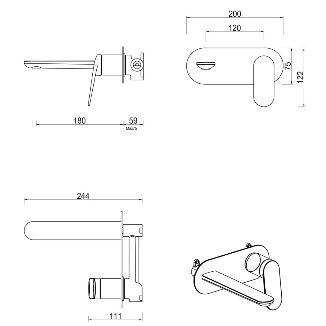 Bella Vista Lantra Wall Spout Combo 1P Trim Kit Only Chrome