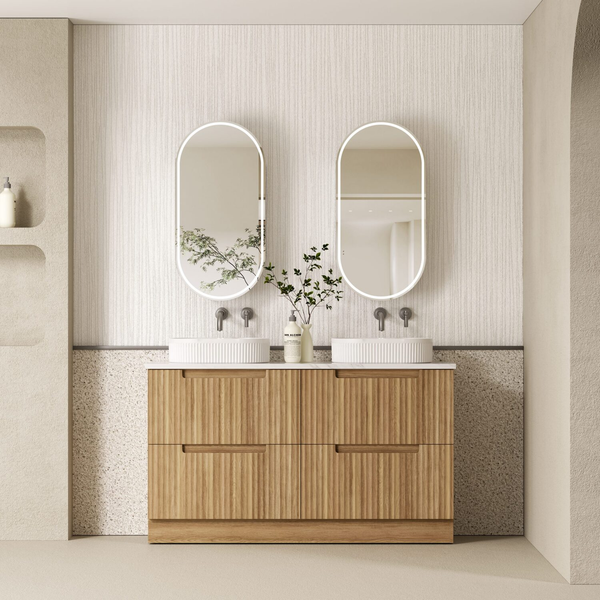 Aulic Lovina Floor Standing Single Harvest Oak Fluted Cabinet 1500X460X420mm With Ceramic Top