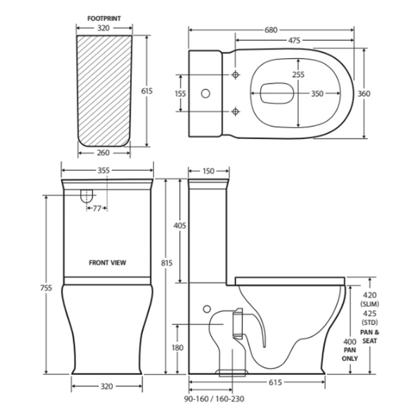 Fienza Lillian Tornado Flush Back to Wall P Trap Toilet Suite Gloss White with Slim Seat