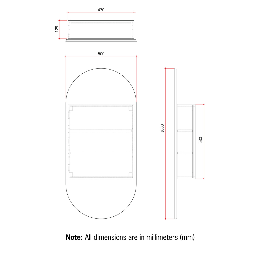 Thermogroup Lincoln Pill Mirror Cabinet White 500Mm X 1000Mm X 150Mm