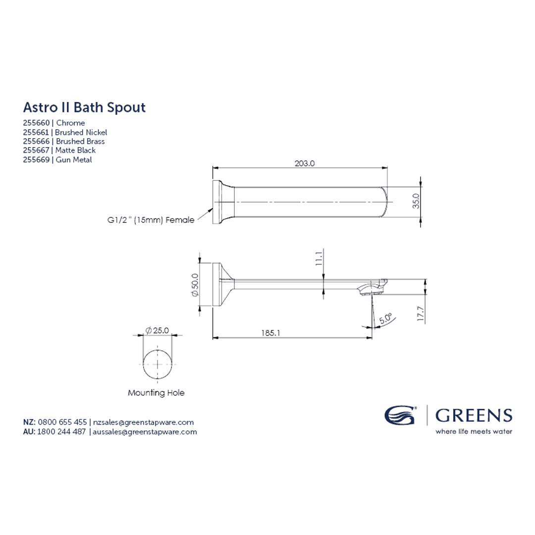 Greens Astro Ii Bath Spout Chrome