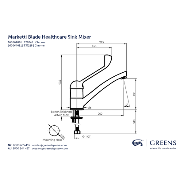 Greens Marketti Health Care Sink Mixer Chrome