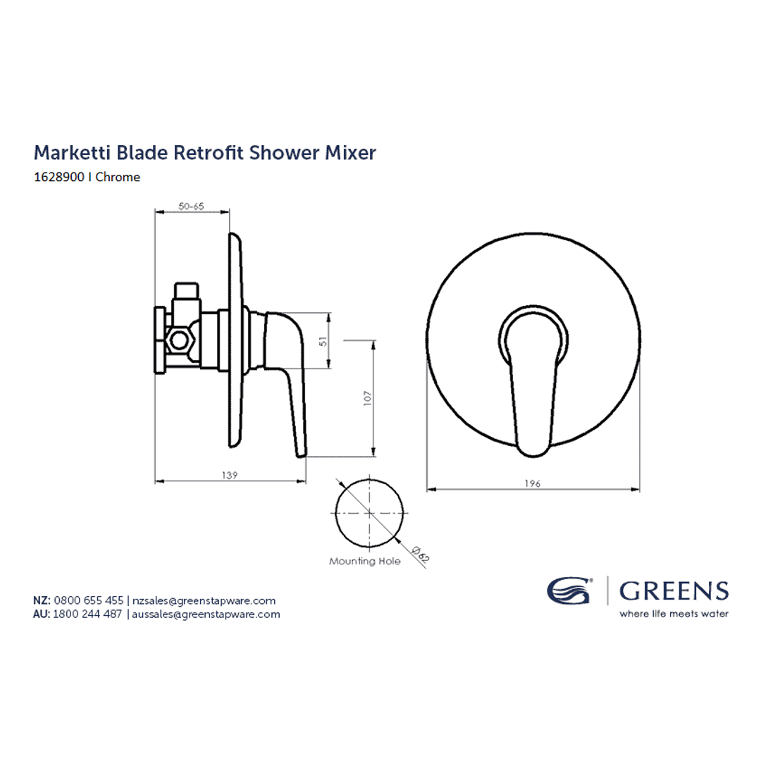Greens Marketti Shower Mixer With Retrofit Plate Chrome