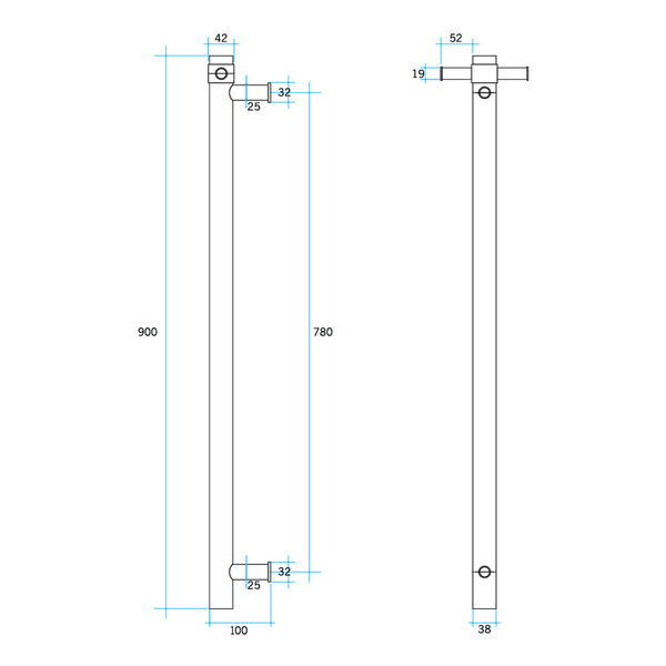 Thermogroup Thermorail Straight/Round Non-Heated Vertical Bar 900X142X100Mm With Optional Hook