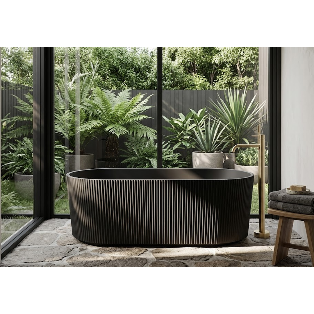 Linsol Cleo 1500Mm Freestanding Bath With Overflow Matte Black