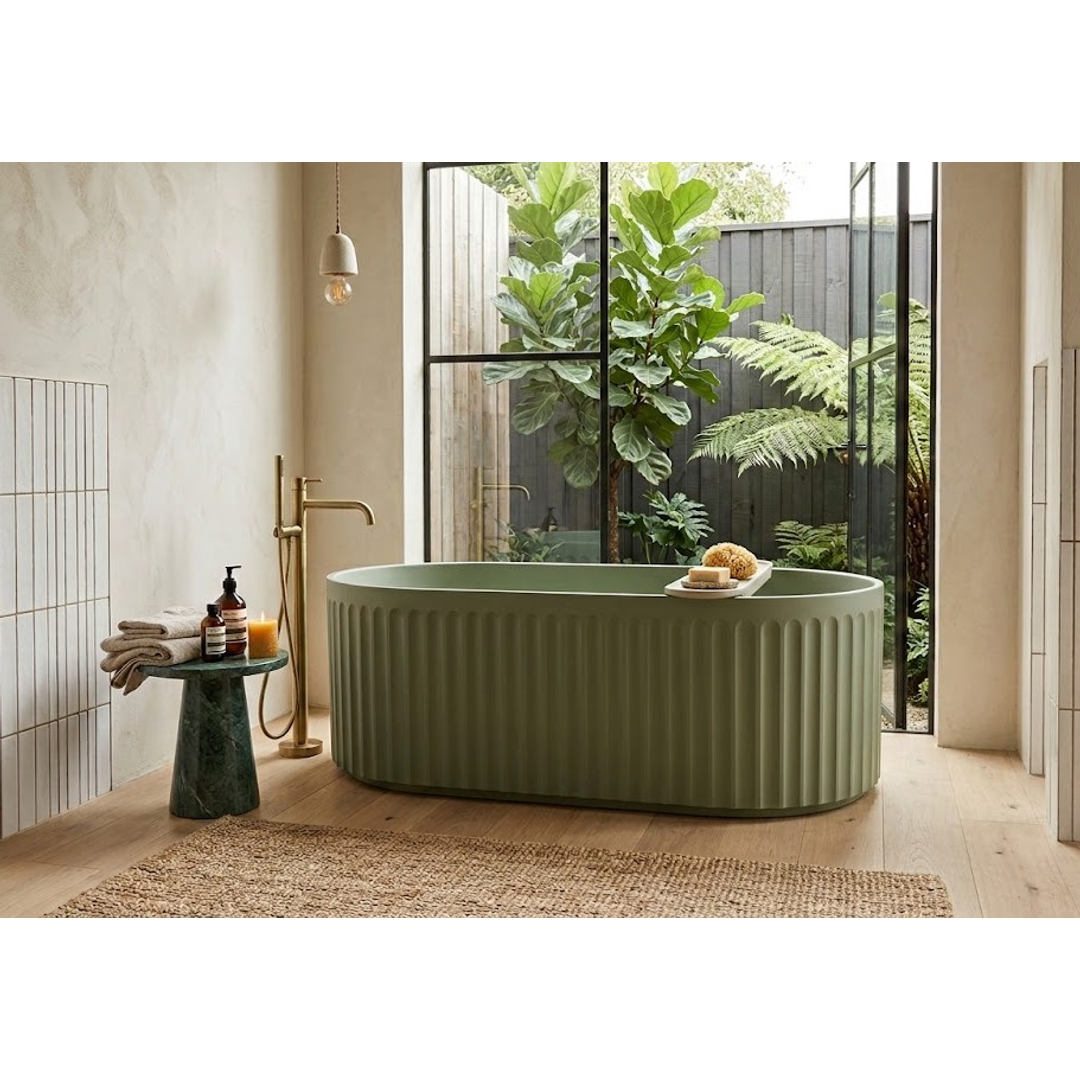 Linsol Georg 1700Mm Freestanding Bath With Overflow Sage Green