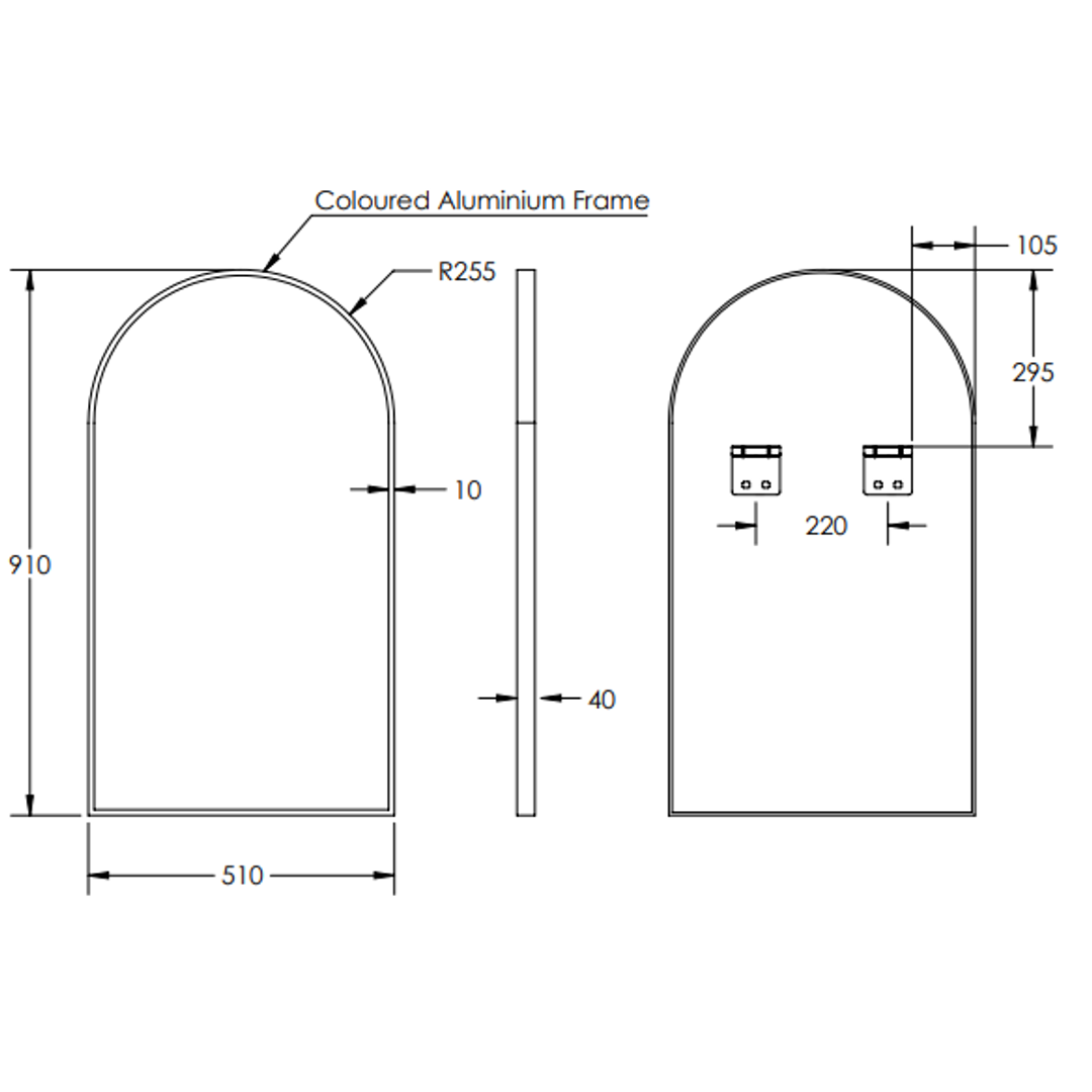 Remer Modern Arch Mirror 510 x 910 - Brushed Nickel