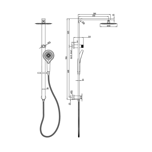 Linsol Mason Shower Combo With Multifunction Hand Piece & 200Mm Round Head Brushed Brass