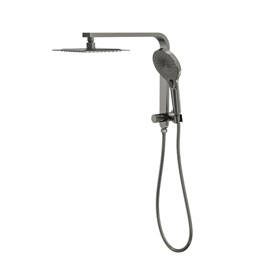 Linsol Mason Short Shower Combo With Multifunction Hand Piece & 200Mm Square Head Gunmetal
