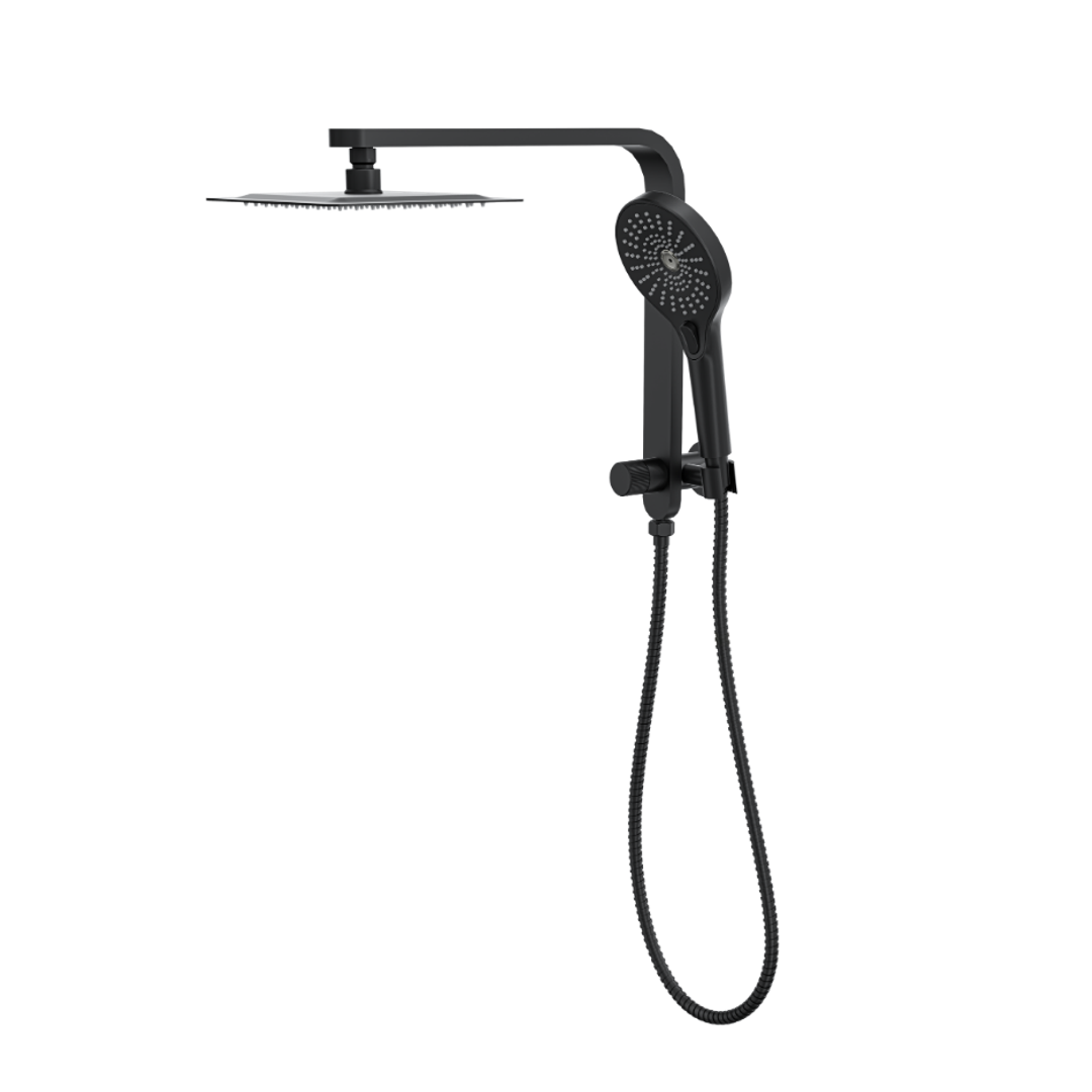 Linsol Mason Short Shower Combo With Multifunction Hand Piece & 200Mm Square Head Matte Black