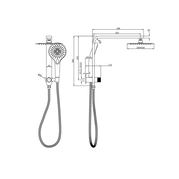 Linsol Mason Short Shower Combo With Multifunction Hand Piece & 200Mm Square Head Chrome