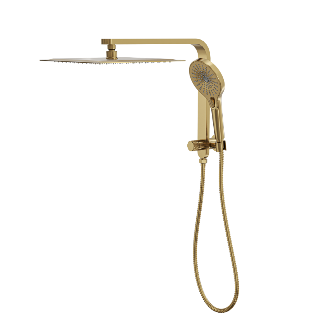 Linsol Mason Short Shower Combo With Multifunction Hand Piece & 300Mm Square Head Brushed Brass
