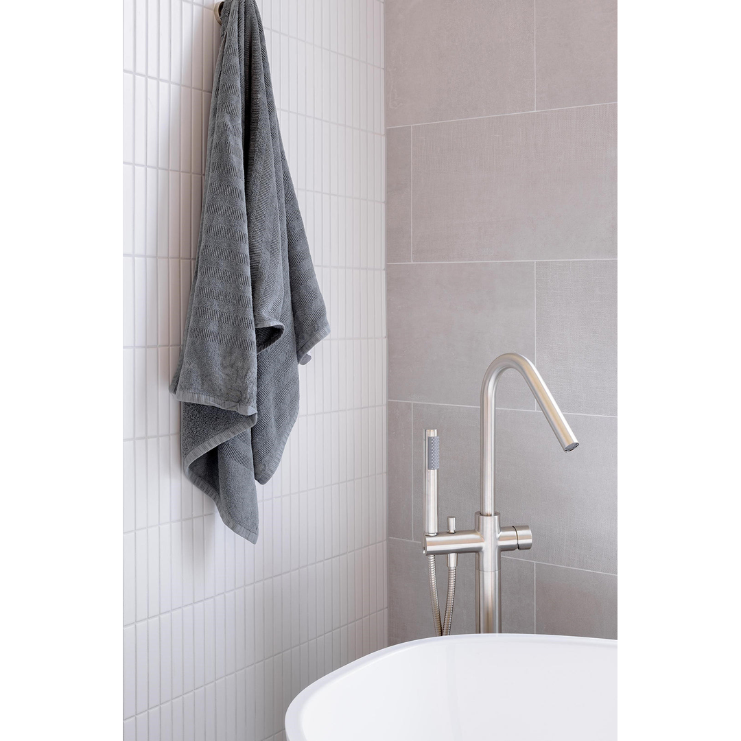 Meir Round Pinless Freestanding Bath Spout And Hand Shower Brushed Nickel