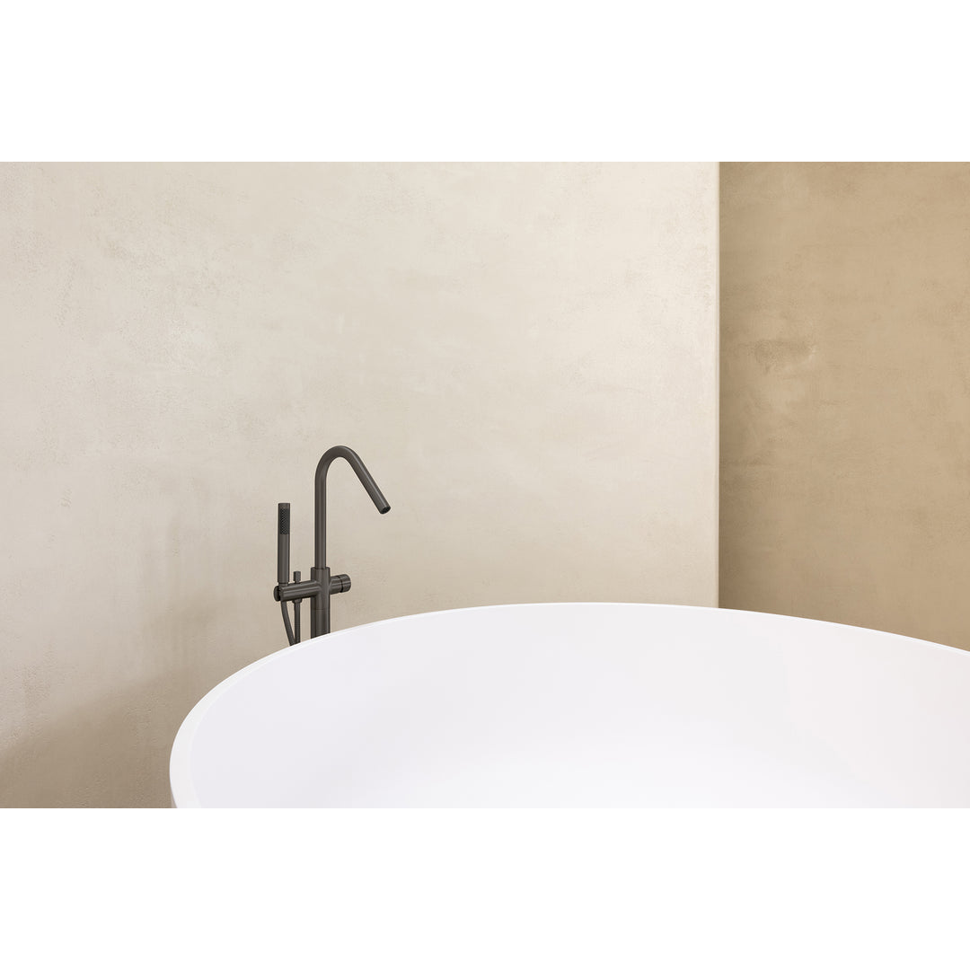 Meir Round Pinless Freestanding Bath Spout And Hand Shower Shadow