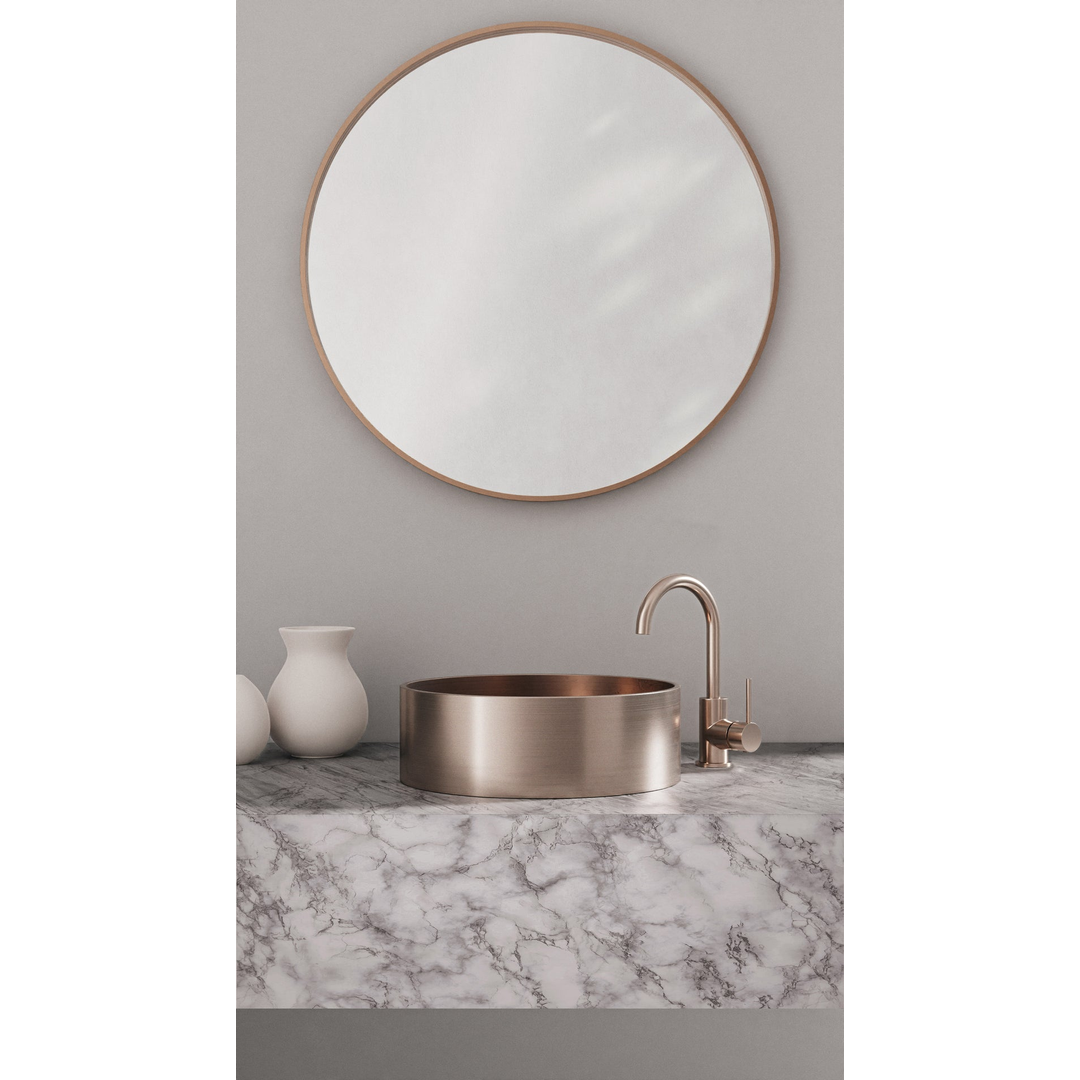 Meir Round Gooseneck Basin Mixer With Cold Start Champagne