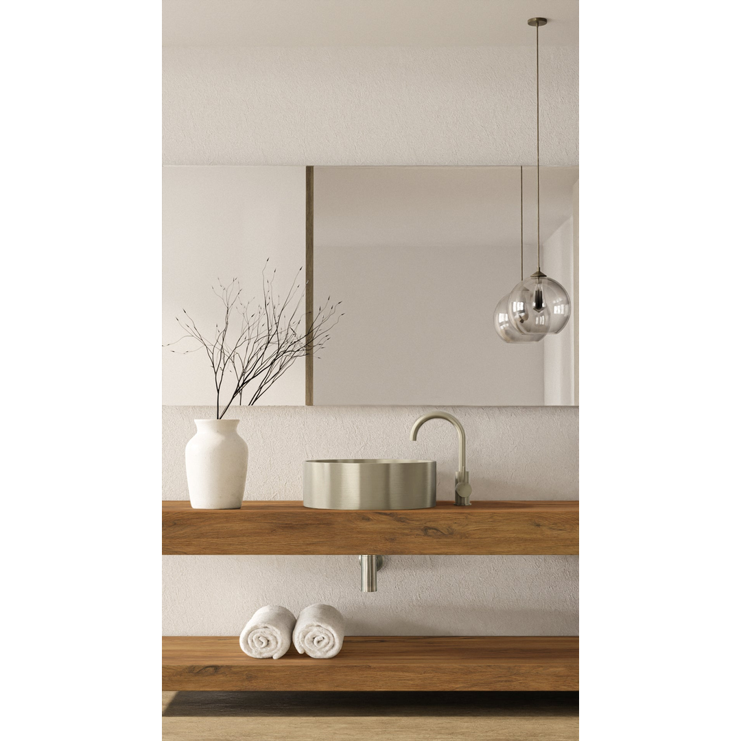 Meir Round Gooseneck Basin Mixer With Cold Start Brushed Nickel