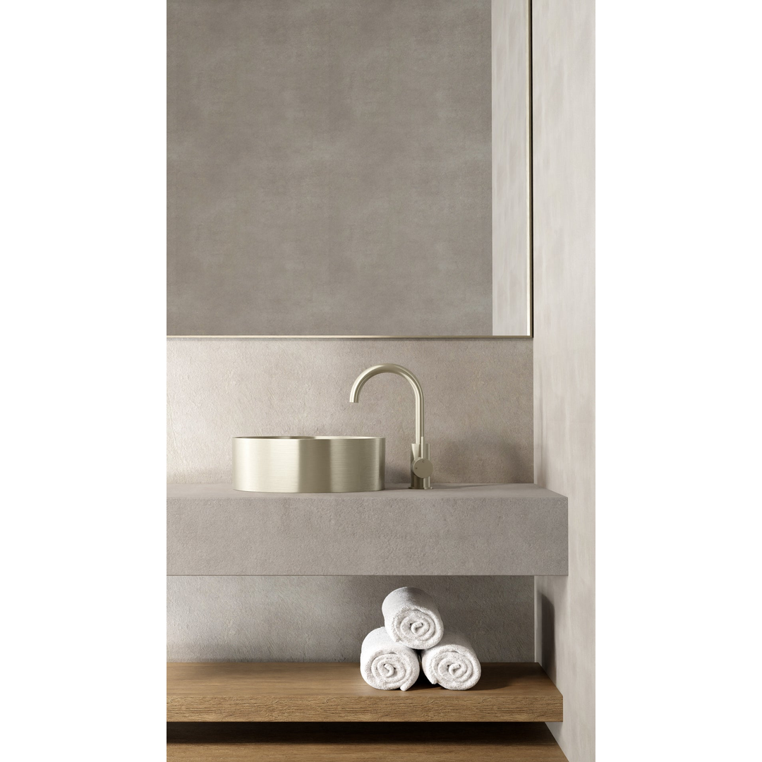 Meir Round Gooseneck Basin Mixer With Cold Start Brushed Nickel