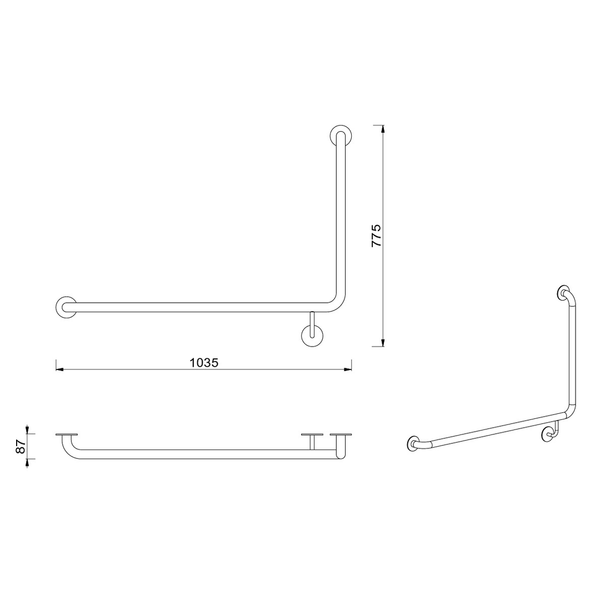 Meir Care Range 90 Degree Left Side Grab Rail 600Mm Brushed Nickel Mcr-90Lh60-Pvdbn