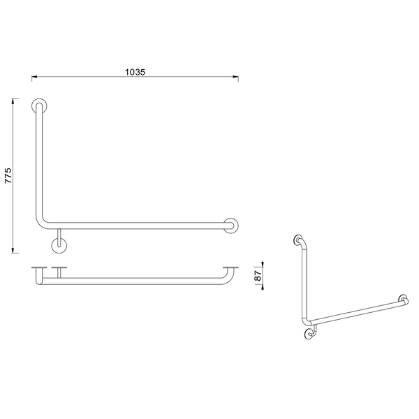 Meir Care Range 90 Degree Right Side Grab Rail 600Mm Lustre Bronze Mcr-90Rh60-Pvdbz