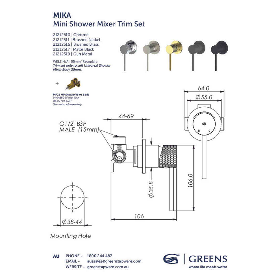 Greens Mika Shower Mixer With Mini Plate Chrome