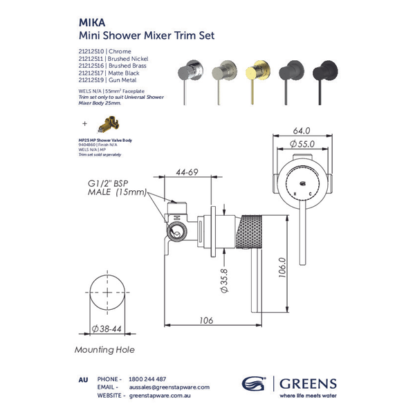 Greens Mika Shower Mixer With Mini Plate Pvd Brushed Nickel