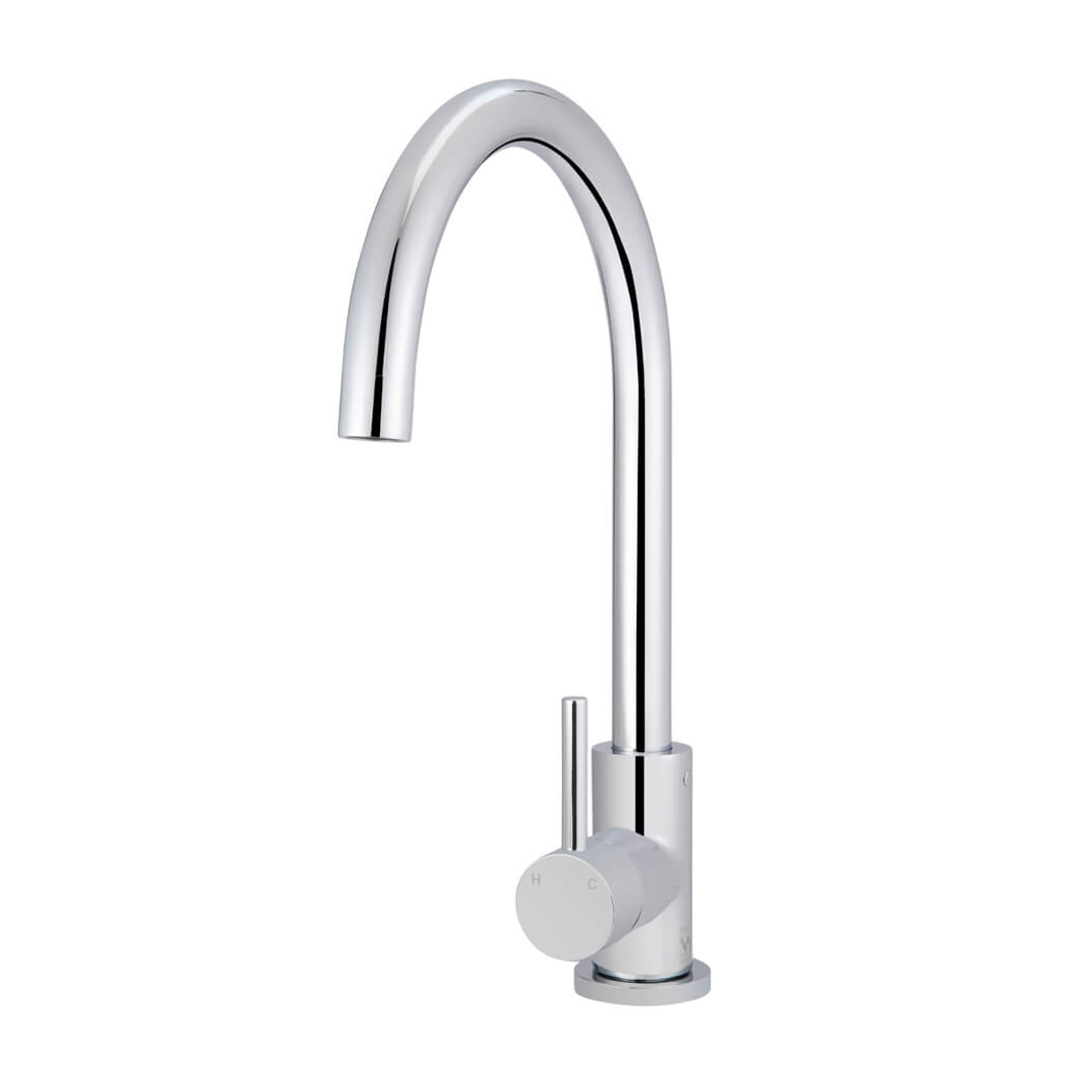 Meir Round Gooseneck Kitchen Mixer Tap Polished Chrome