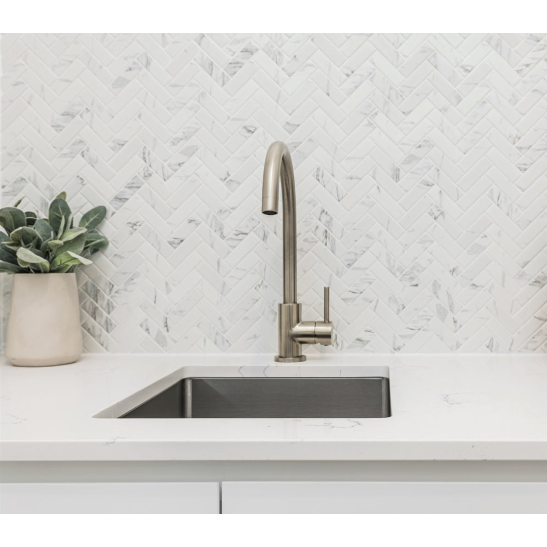 Meir Round Gooseneck Kitchen Mixer Tap Brushed Nickel