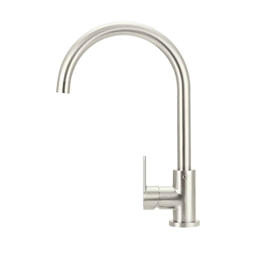 Meir Round Paddle Gooseneck Kitchen Mixer Tap Brushed Nickel
