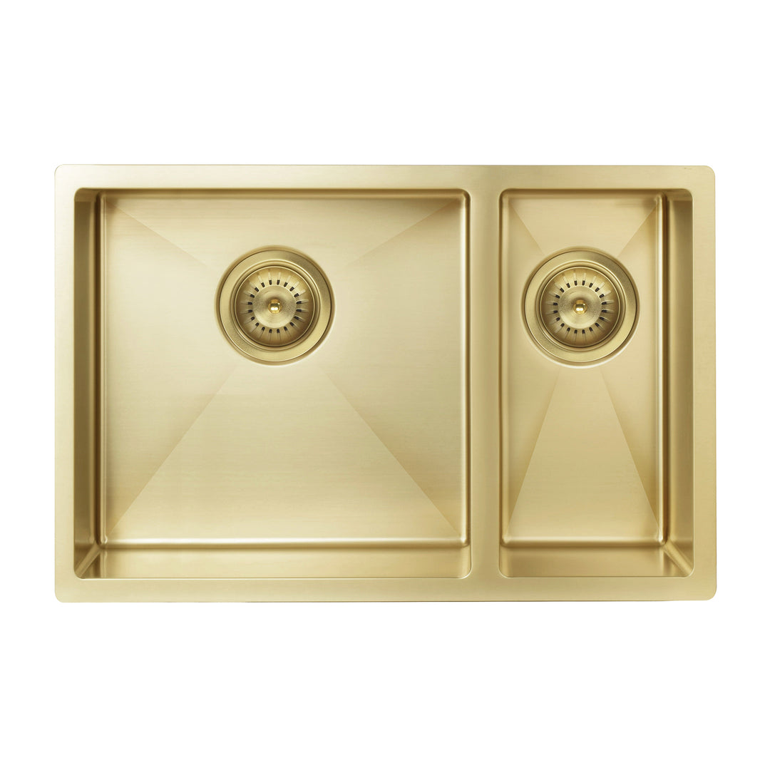 Meir Double Bowl Pvd Kitchen Sink 670mm - Brushed Bronze Gold