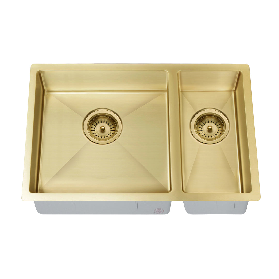 Meir Double Bowl Pvd Kitchen Sink 670mm - Brushed Bronze Gold