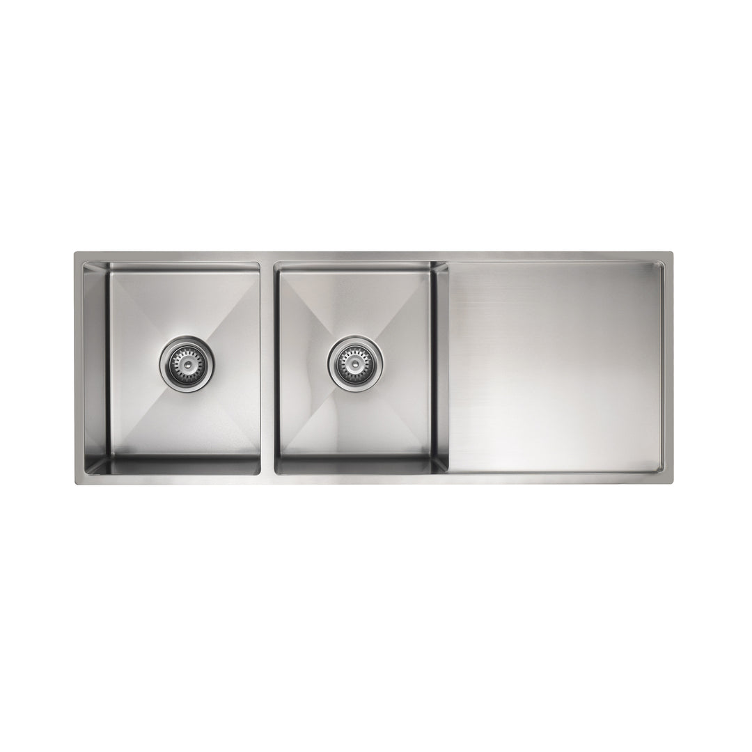 Meir Kitchen Sink Double Bowl & Drainboard 1160 X 440 Brushed Nickel