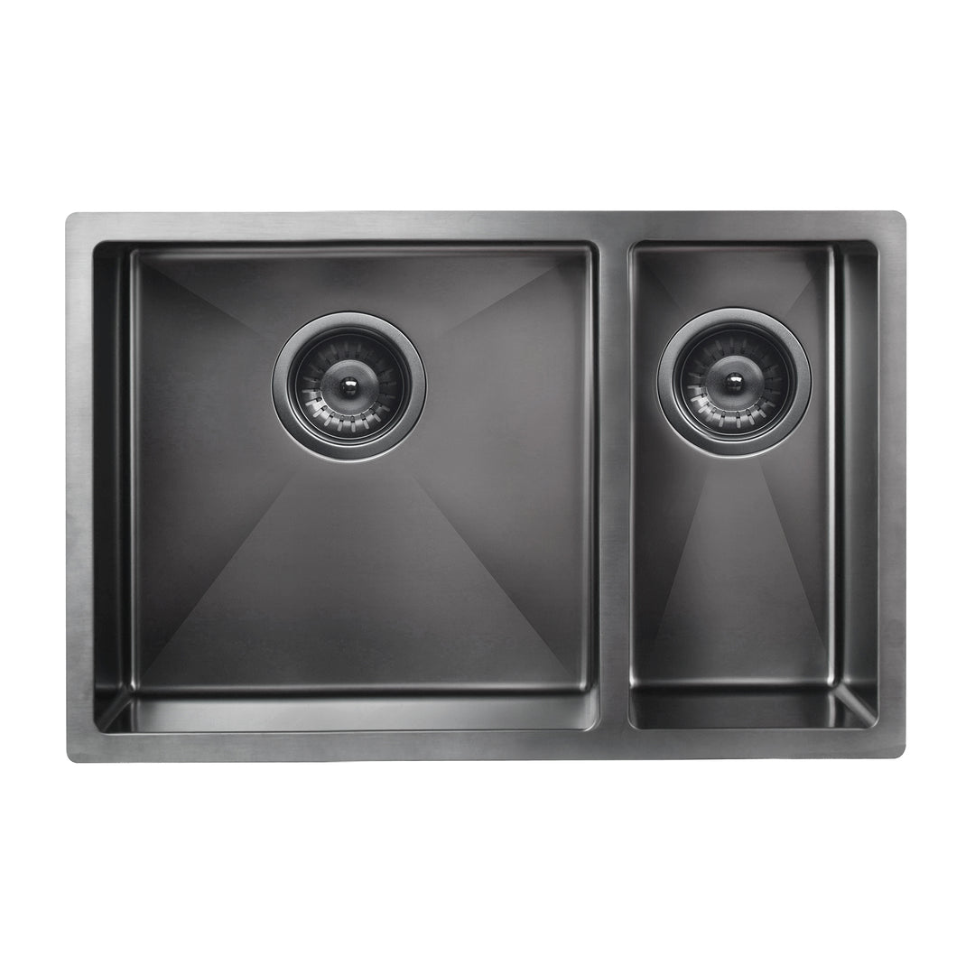 Meir Double Bowl Pvd Kitchen Sink 670mm - Brushed Gun Metal