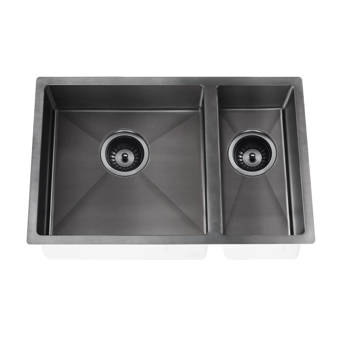 Meir Double Bowl Pvd Kitchen Sink 670mm - Brushed Gun Metal