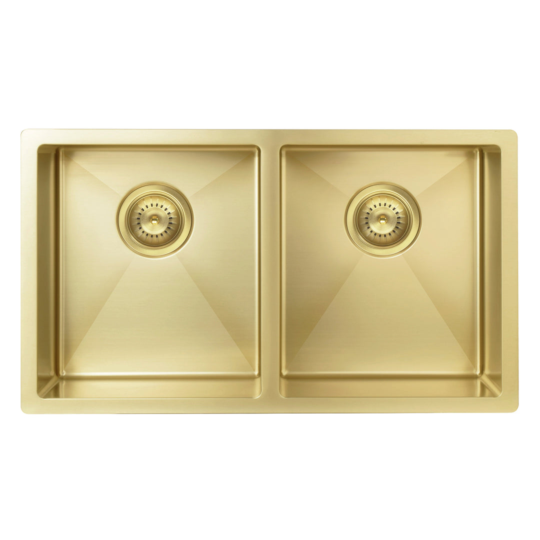 Meir Double Bowl Pvd Kitchen Sink 760mm - Brushed Bronze Gold