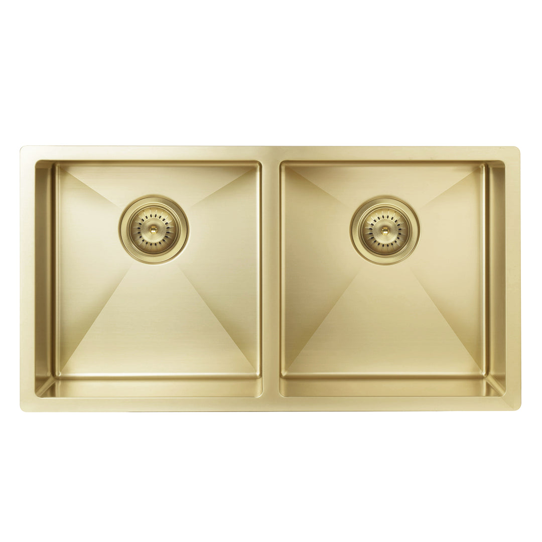 Meir Double Bowl Pvd Kitchen Sink 860mm - Brushed Bronze Gold