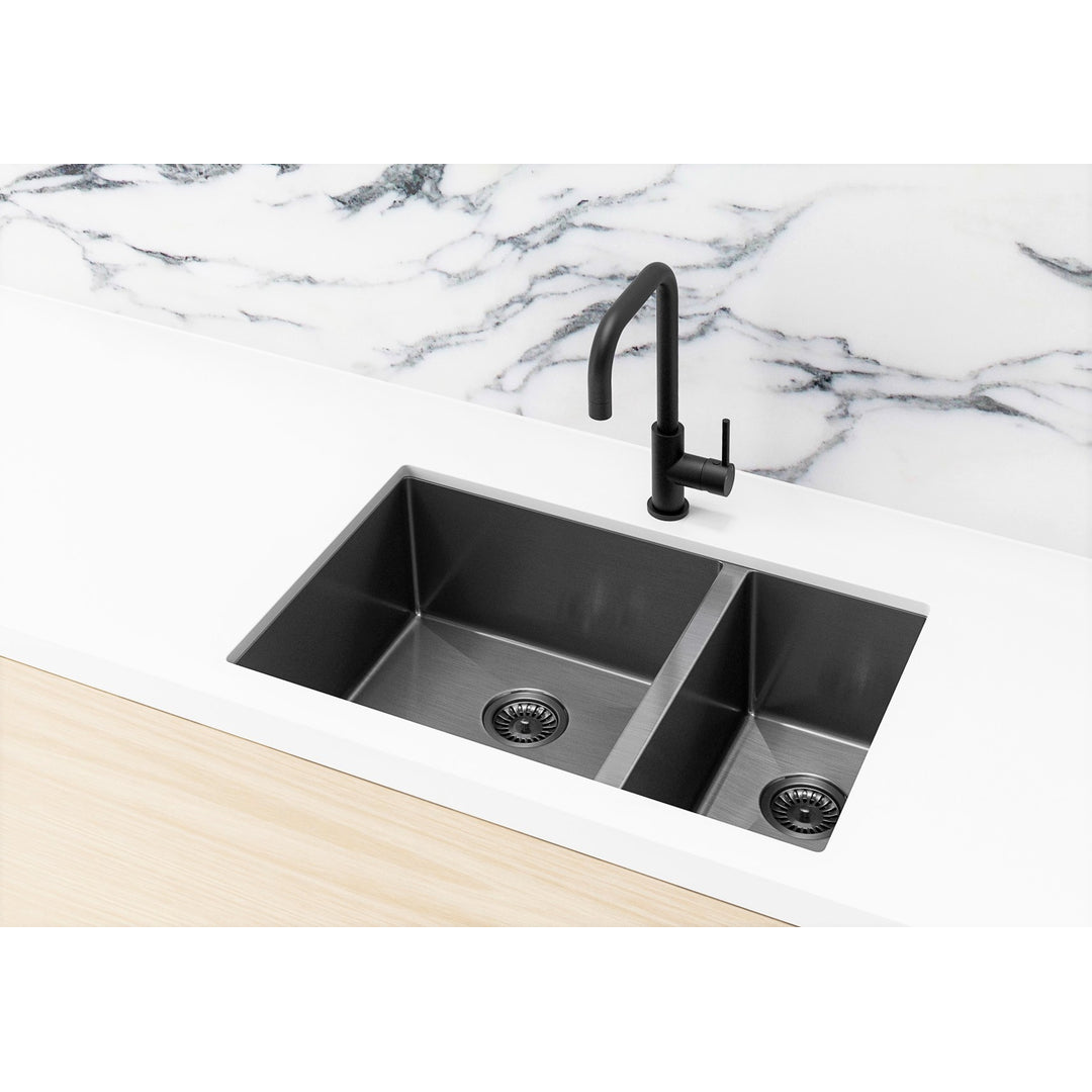 Meir Double Bowl Pvd Kitchen Sink 670mm - Brushed Gun Metal
