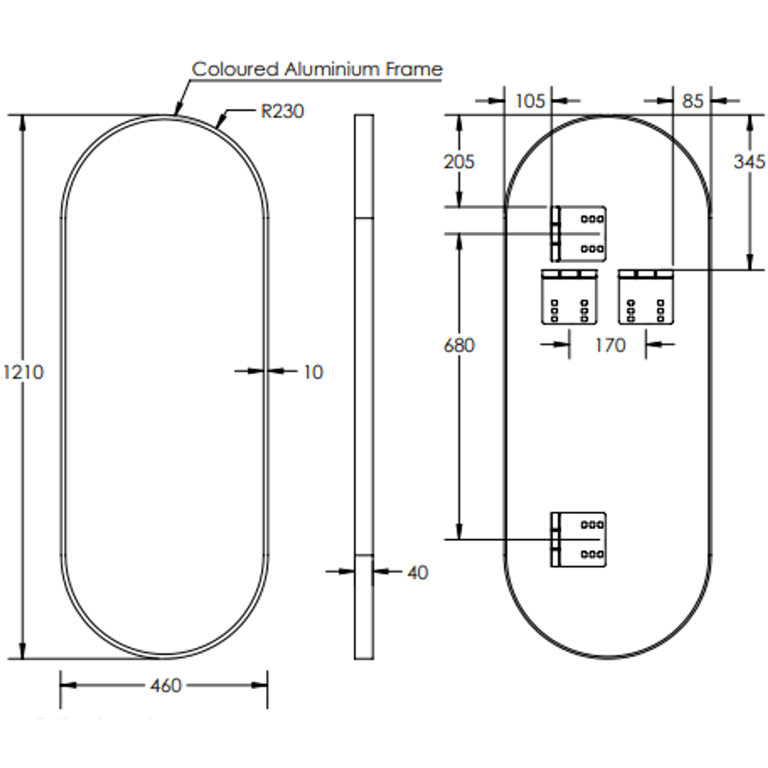 Remer Modern Oblong 460X1210 Brushed Brass Mirror 460W X 1210H X 40D Mo46121-Bb