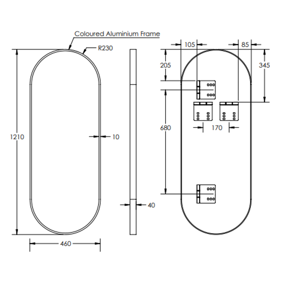 Remer Modern Oblong Mirror 460 x 1210 - Matt White