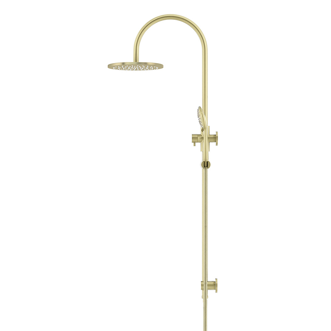 Meir 300Mm Round Overhead Shower Rail Three Function Hand Shower Tiger Bronze