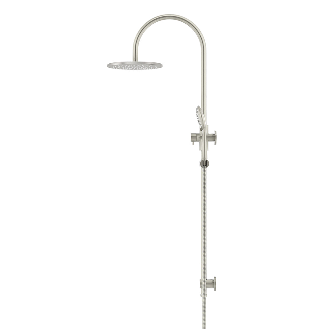 Meir 200Mm Round Overhead Shower Rail Three Function Hand Shower Brushed Nickel