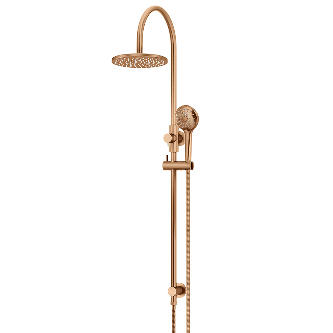 Meir 200Mm Round Overhead Shower Rail Three Function Hand Shower Lustre Bronze