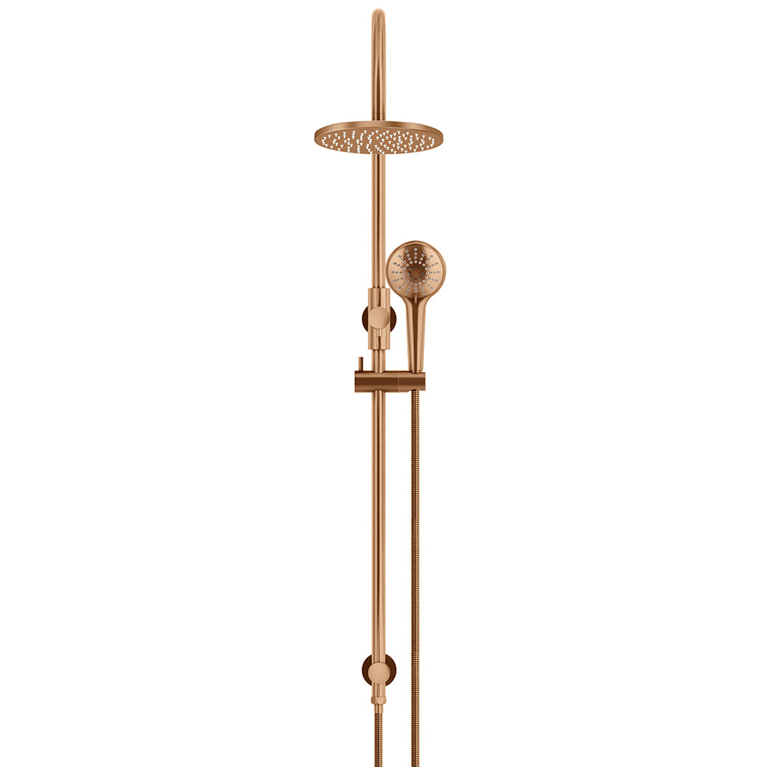 Meir 200Mm Round Overhead Shower Rail Three Function Hand Shower Lustre Bronze