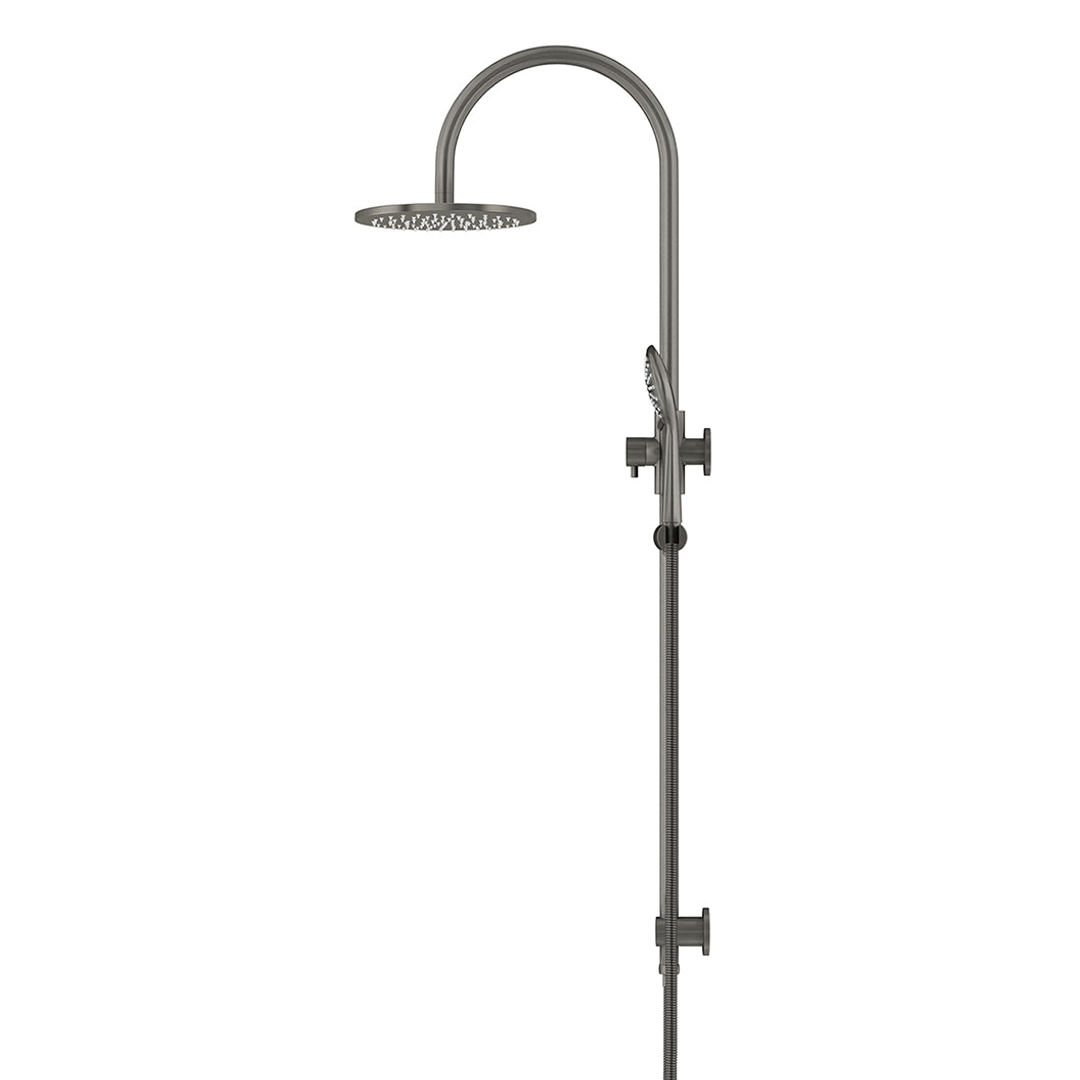 Meir 200Mm Round Overhead Shower Rail Three Function Hand Shower Shadow Gun Metal