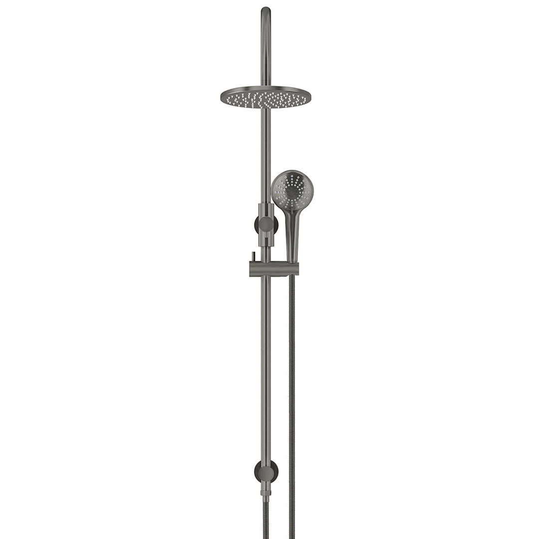 Meir 300Mm Round Overhead Shower Rail Three Function Hand Shower Shadow Gun Metal