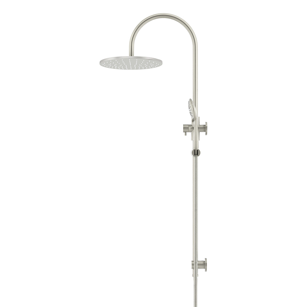 Meir 300Mm Round Overhead Shower Rail Three Function Hand Shower Brushed Nickel